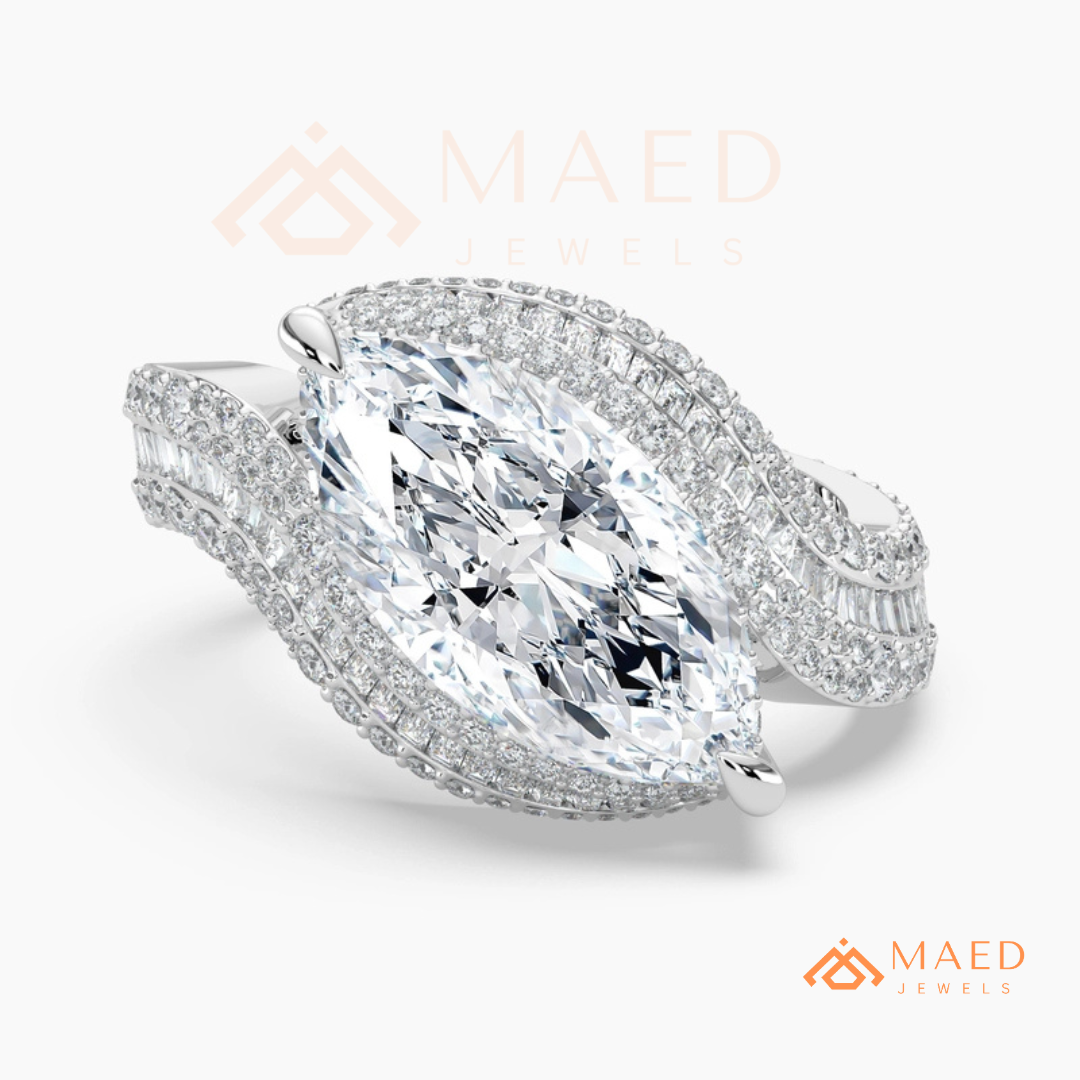 Marquise Cut Bypass Cocktail Ring in Sterling Silver, 14K Gold & 14K Rose Gold
