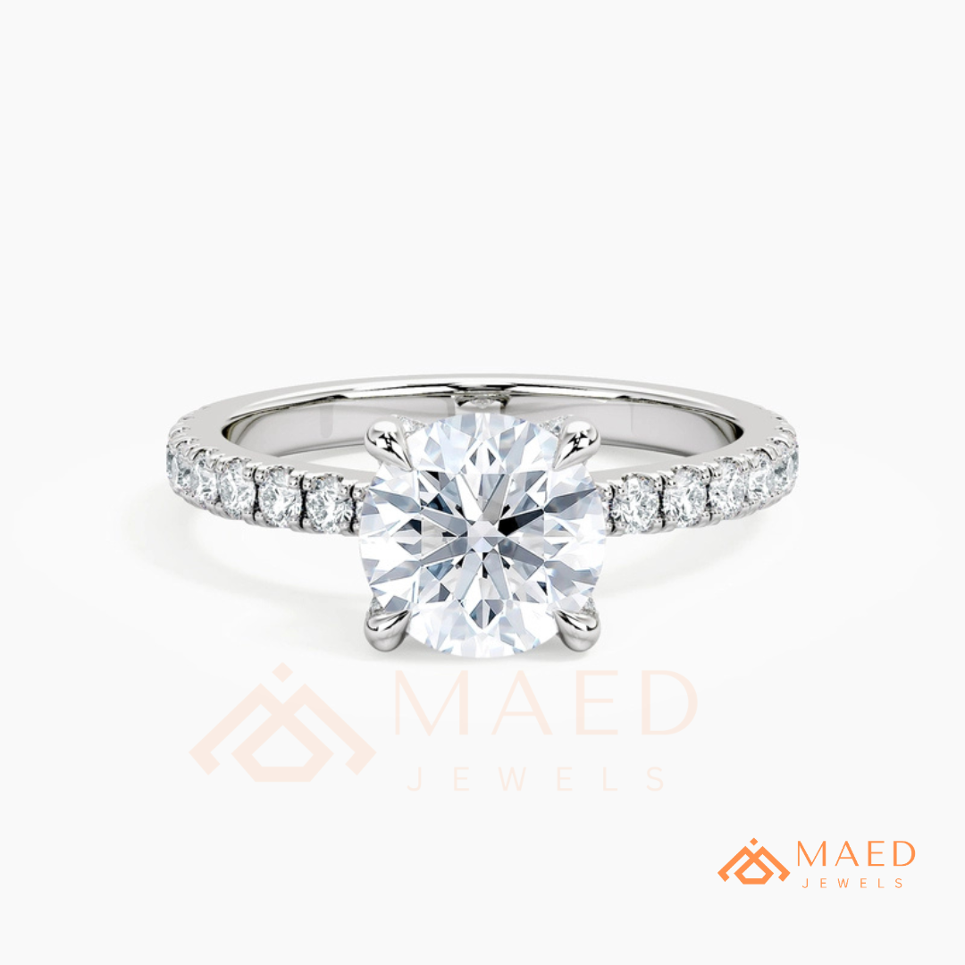Classic Round Cut Solitaire Engagement Ring with Pavé Diamond Band