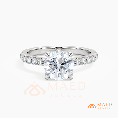 Classic Round Cut Solitaire Engagement Ring with Pavé Diamond Band