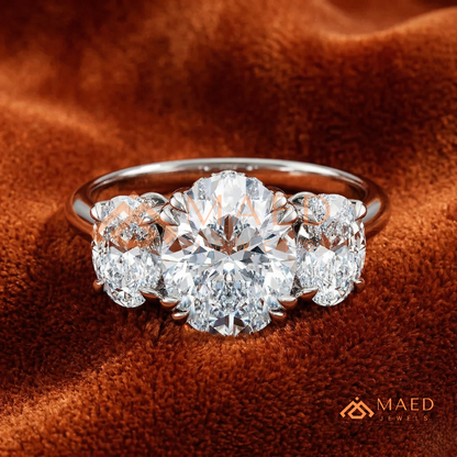 Three-Stone Oval Diamond Simulant Ring (14k White, Yellow, Rose Gold & Sterling Silver)