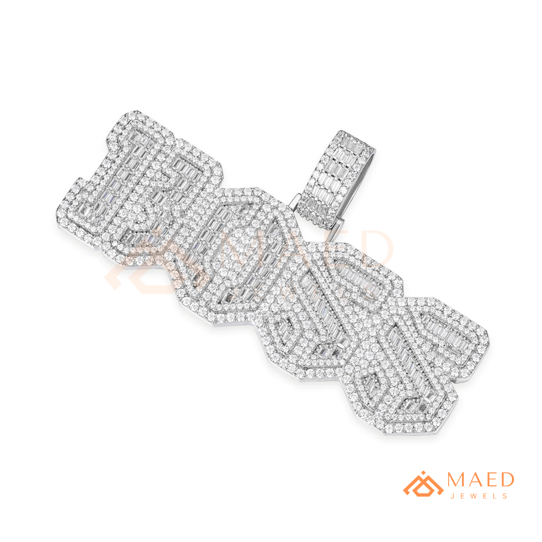 Custom Iced Out "BOSS" Letter Pendant Necklace in 14K Gold, Rose Gold & Sterling Silver