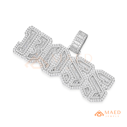 Custom Iced Out "BOSS" Letter Pendant Necklace in 14K Gold, Rose Gold & Sterling Silver