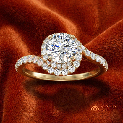 Moissanite Bypass Halo Engagement Ring in 14K Gold, Rose Gold & Sterling Silver | Twisted Pave Diamond Accent Ring for Women