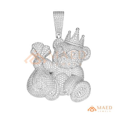 Fully Flooded 3D Money Bear Charm – Rich Teddy Stacks Pendant