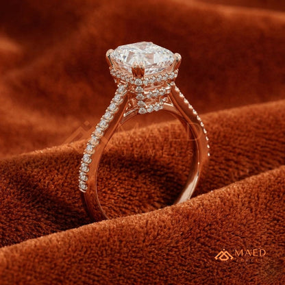Radiant Cut Engagement Ring with Split Shank Pavé Band in Silver, 14K Gold, & 14K Rose Gold