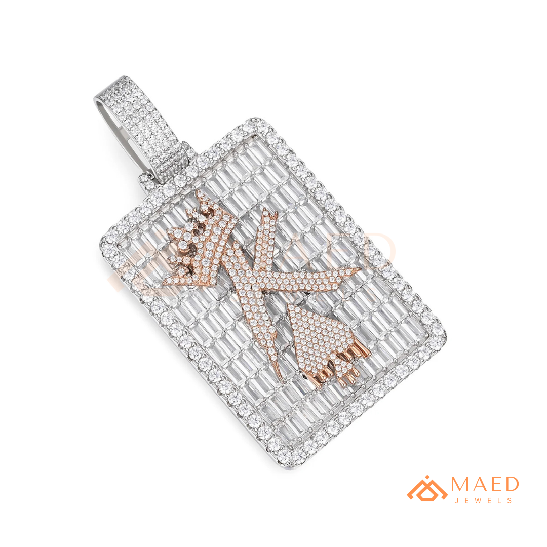 Custom King Spade Tag Pendant with Baguette & Round Cut Diamonds