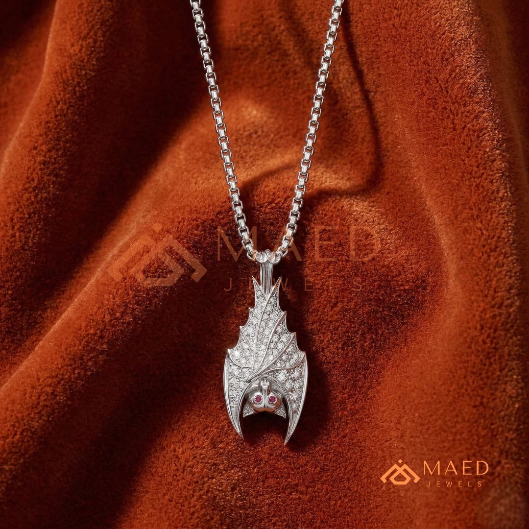 Vampire Bat Diamond Cluster Statement Charm – Red Eye Halloween Pendant