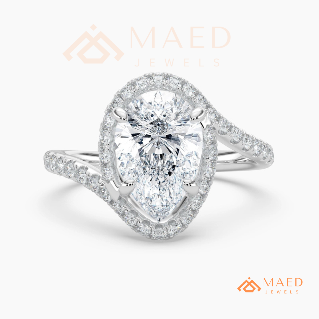 Pear Cut Halo Bypass Engagement Ring in Sterling Silver, 14K Gold & 14K Rose Gold