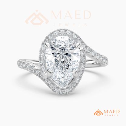 Pear Cut Halo Bypass Engagement Ring in Sterling Silver, 14K Gold & 14K Rose Gold