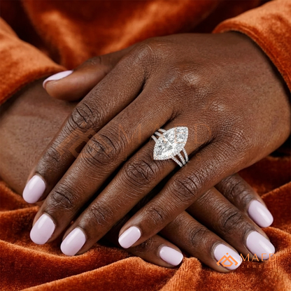 Classic Oval Cut Solitaire Engagement Ring with Split Shank Pave Band in Silver, 14K Gold & Rose Gold