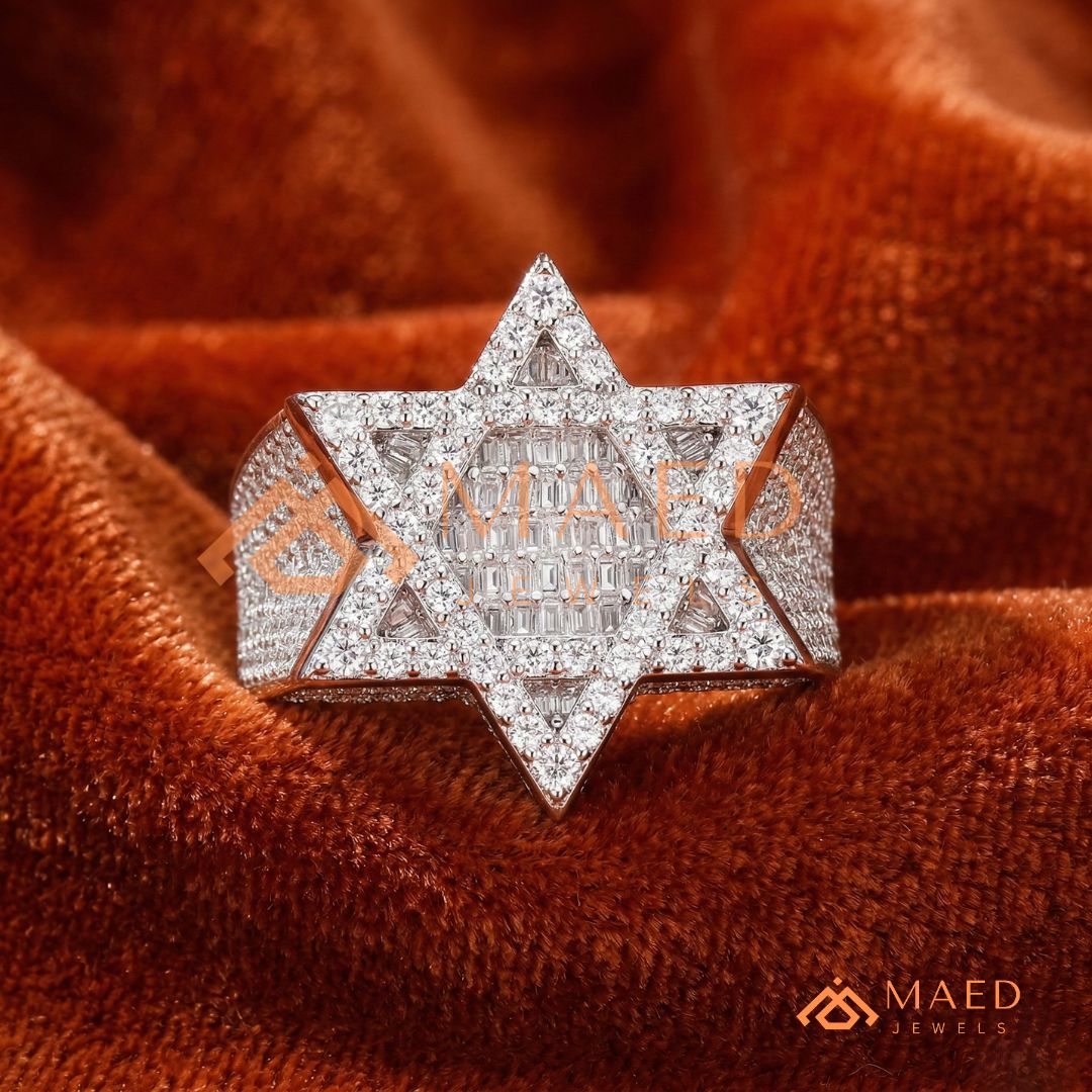 Men's Iced-Out Star of David Ring | Sterling Silver, 14K Gold & Rose Gold