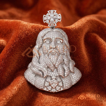 The Sovereign Sacred Heart Piece | Fully Encrusted Jesus Bust Cross Pendant