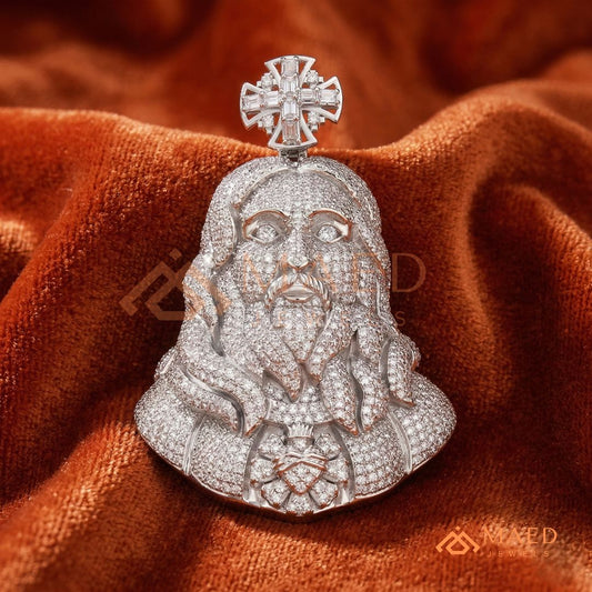 The Sovereign Sacred Heart Piece | Fully Encrusted Jesus Bust Cross Pendant