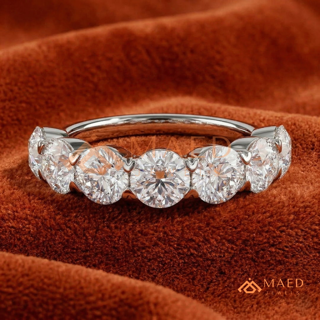 Classic Round Cut Half Eternity Ring – Shared Prong Moissanite Anniversary Band