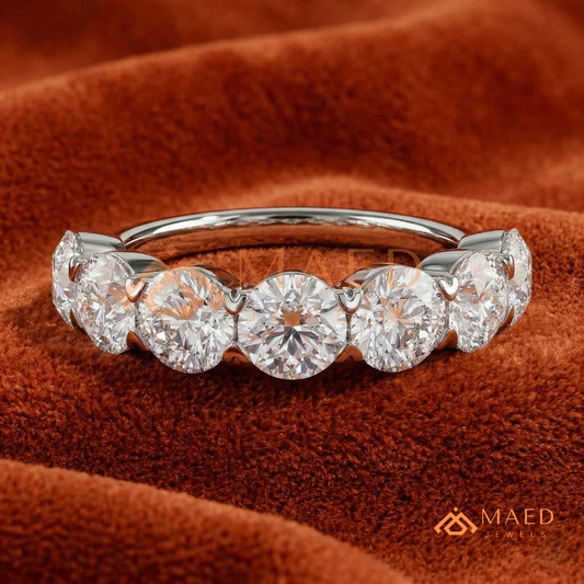 Classic Round Cut Half Eternity Ring – Shared Prong Moissanite Anniversary Band