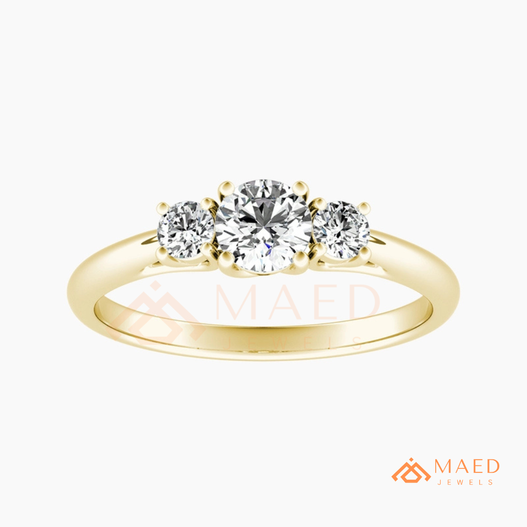 Classic Round Brilliant Cut Three Stone Ring | 14k Gold, Rose Gold & Silver