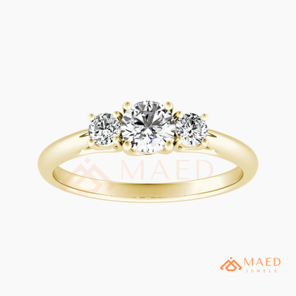 Classic Round Brilliant Cut Three Stone Ring | 14k Gold, Rose Gold & Silver