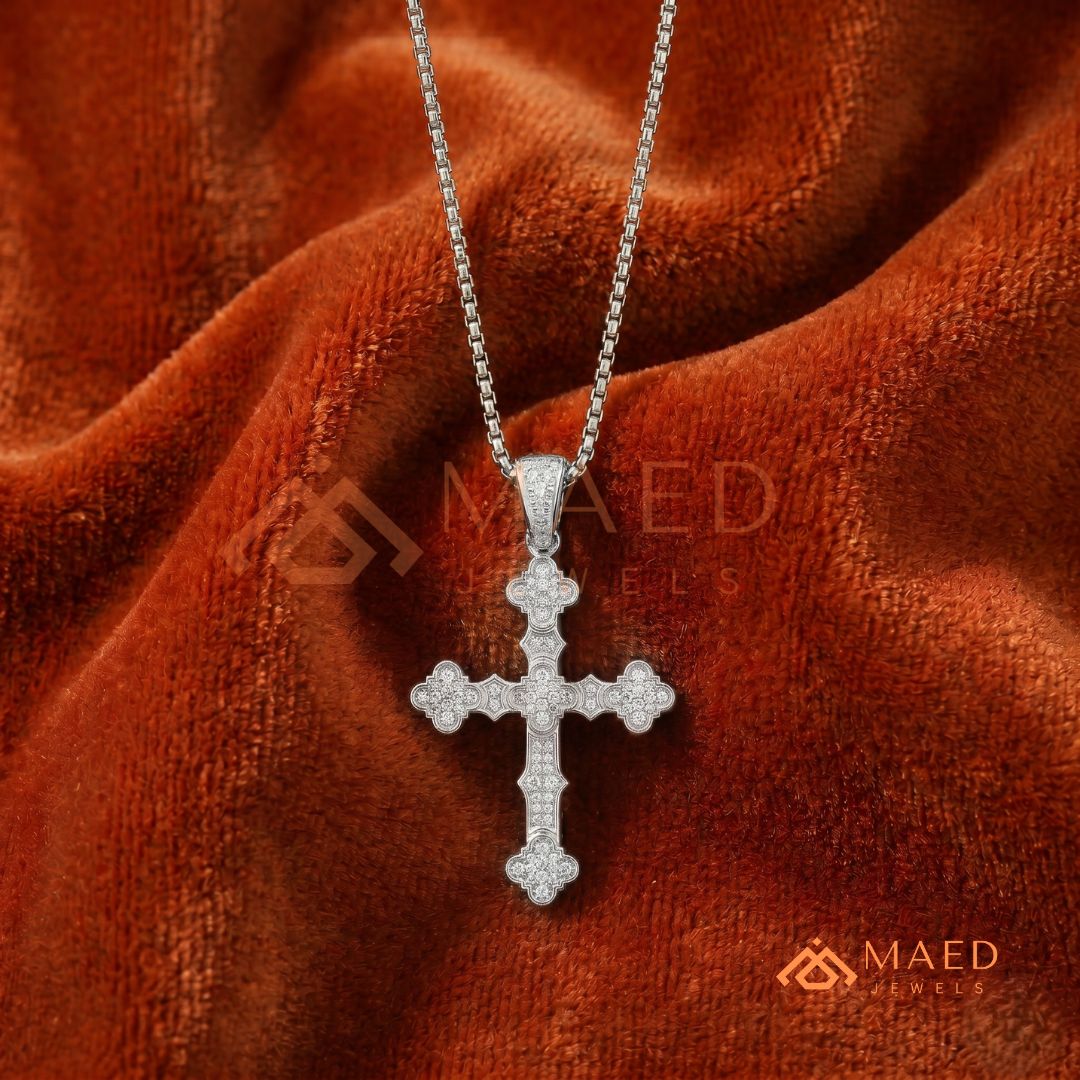 The Cathedral Pavé Cross | Ornate Trefoil Gothic Crucifix Pendant