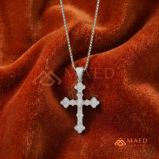 The Cathedral Pavé Cross | Ornate Trefoil Gothic Crucifix Pendant