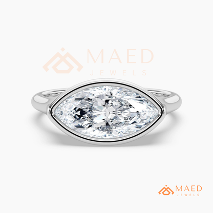 East-West Marquise Cut Bezel Engagement Ring | 14k Gold, Rose Gold & Sterling Silver Modern Solitaire Band