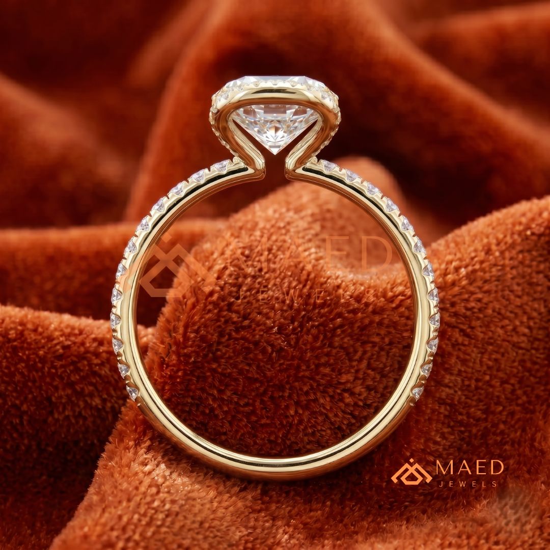 Modern Round Cut Open Arc Halo Engagement Ring in 14K Gold, Rose Gold & Silver