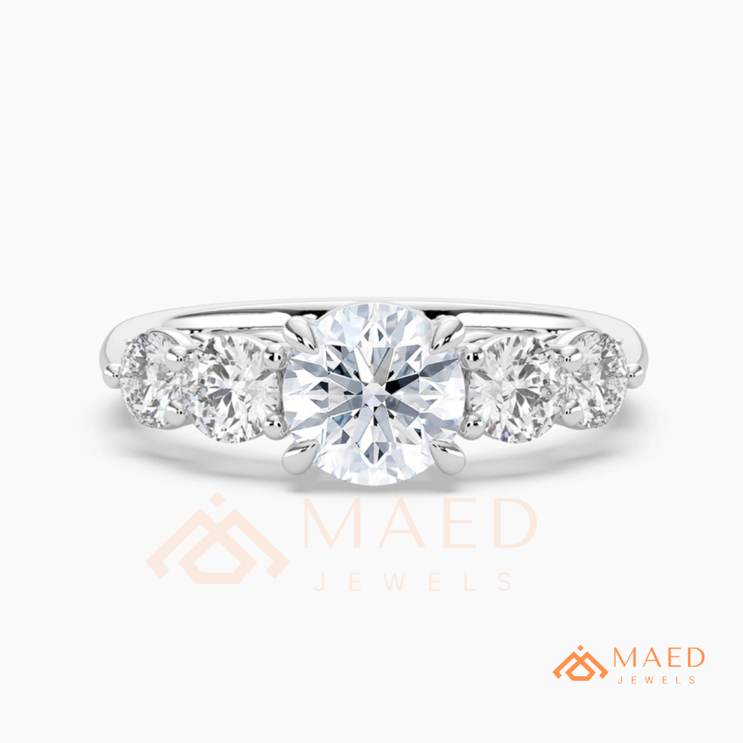 Round Cut 5-Stone Graduated Engagement Ring in Sterling Silver, 14K Gold & 14K Rose Gold