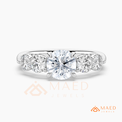 Round Cut 5-Stone Graduated Engagement Ring in Sterling Silver, 14K Gold & 14K Rose Gold
