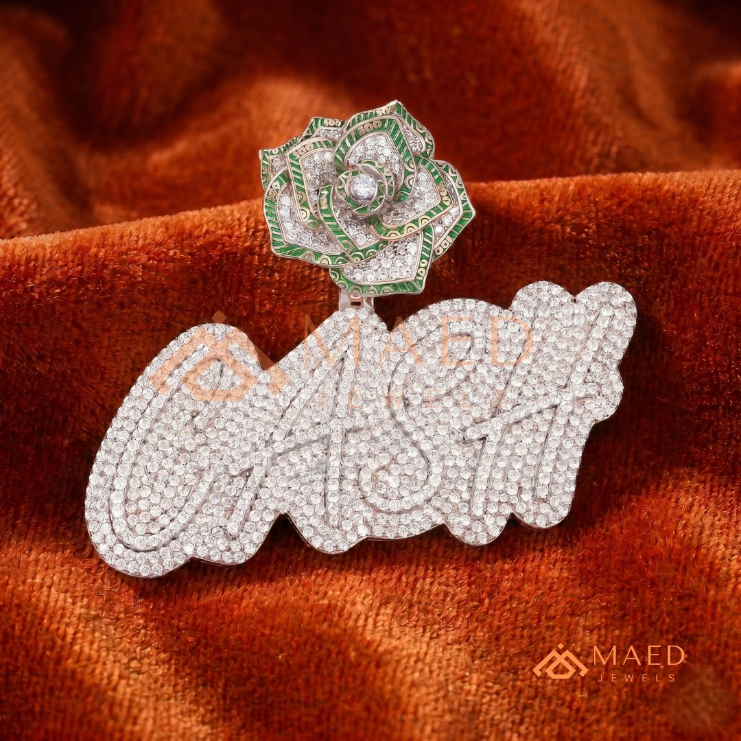 Iced Out "CASH" Money Rose Pendant – 14K Gold, Rose Gold & Sterling Silver Hip Hop Charm