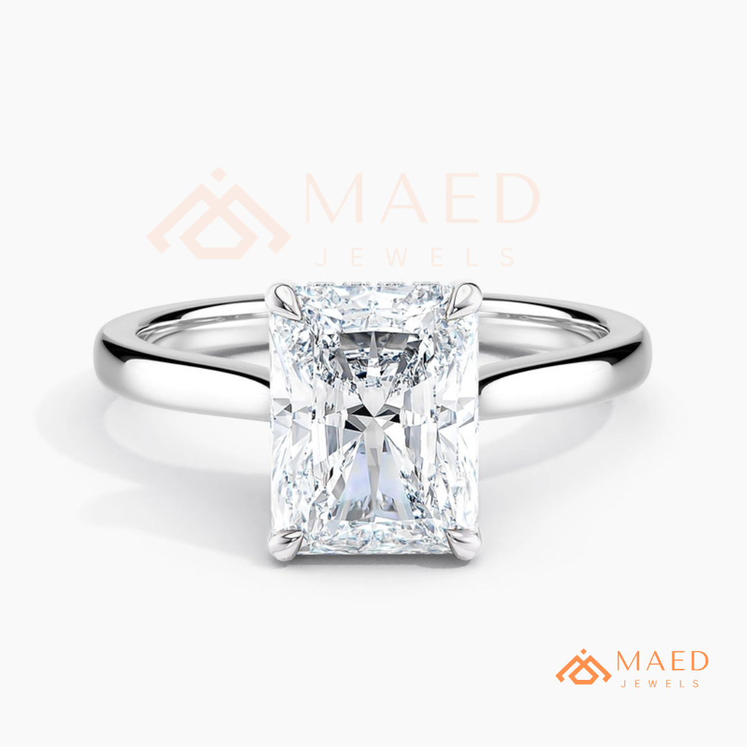 Classic Radiant Cut Solitaire Engagement Ring with Hidden Halo in Silver, 14K Gold & Rose Gold