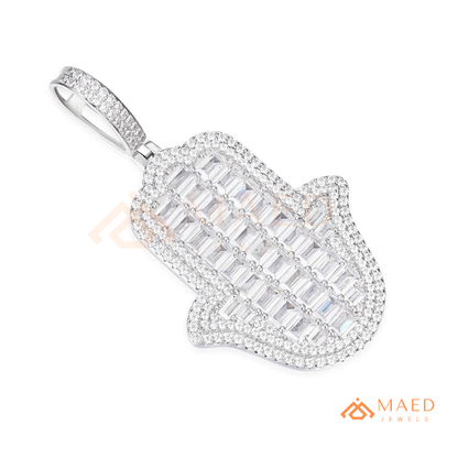Iced Out Emerald Cut Hamsa Pendant | Sterling Silver, 14K Gold & Rose Gold