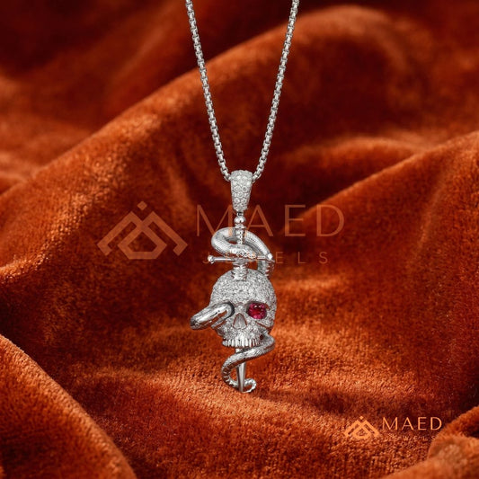 Fully Flooded Skull & Serpent Statement Charm – Ruby Red Eye Hip Hop Pendant