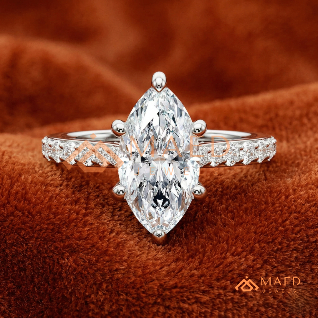 Vintage Marquise Cut Pavé Engagement Ring in Gold, Rose Gold  & Silver