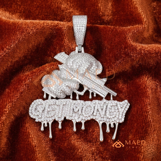 Iced Out "GET MONEY" Drip Pendant – 14K Gold, Rose Gold & Sterling Silver Hip Hop Charm