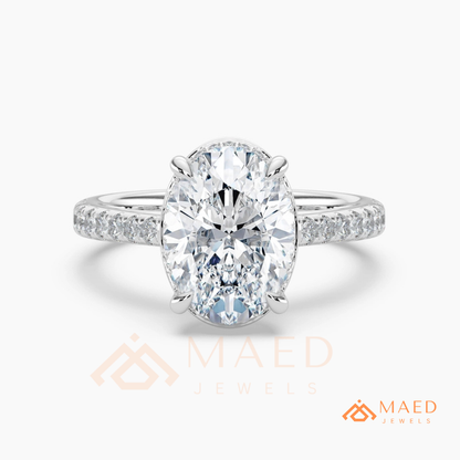 Oval Cut Hidden Halo Engagement Ring | Pavé Band in 14k Gold, Rose Gold & Silver