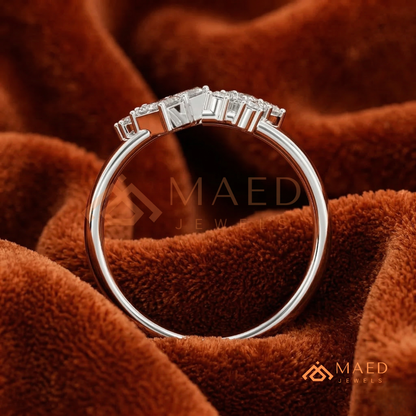 The Mosaic Wide Open Band | Baguette & Round Cluster Statement Ring