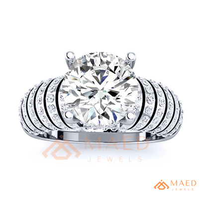 Round Cut Multi-Row Pave Engagement Ring in 14K Gold, Rose Gold & Sterling Silver | Wide Band Statement Cocktail Ring