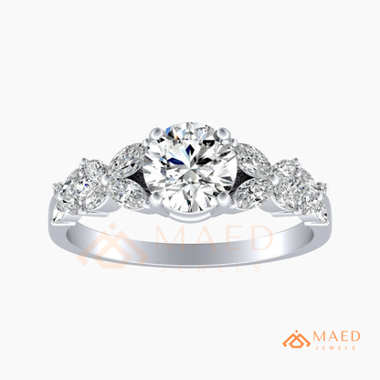 Botanical Marquise Cluster Engagement Ring with Round Center Stone