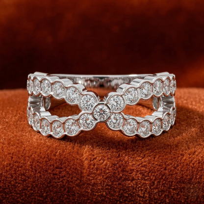 Diamond Double Row Cross Ring in 14K Yellow Gold | X-Band Statement Ring