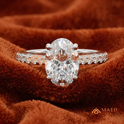 Oval Cut Moissanite Engagement Ring | 14K Gold, Rose Gold & Silver Pave Band