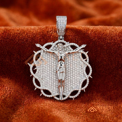 Iced Out Crown of Thorns Jesus Piece Pendant - Available in Silver, 14K Gold & 14K Rose Gold