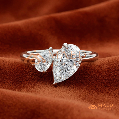 Toi et Moi Dual Pear Cut Bypass Engagement Ring in 14K Gold, Rose Gold & Silver