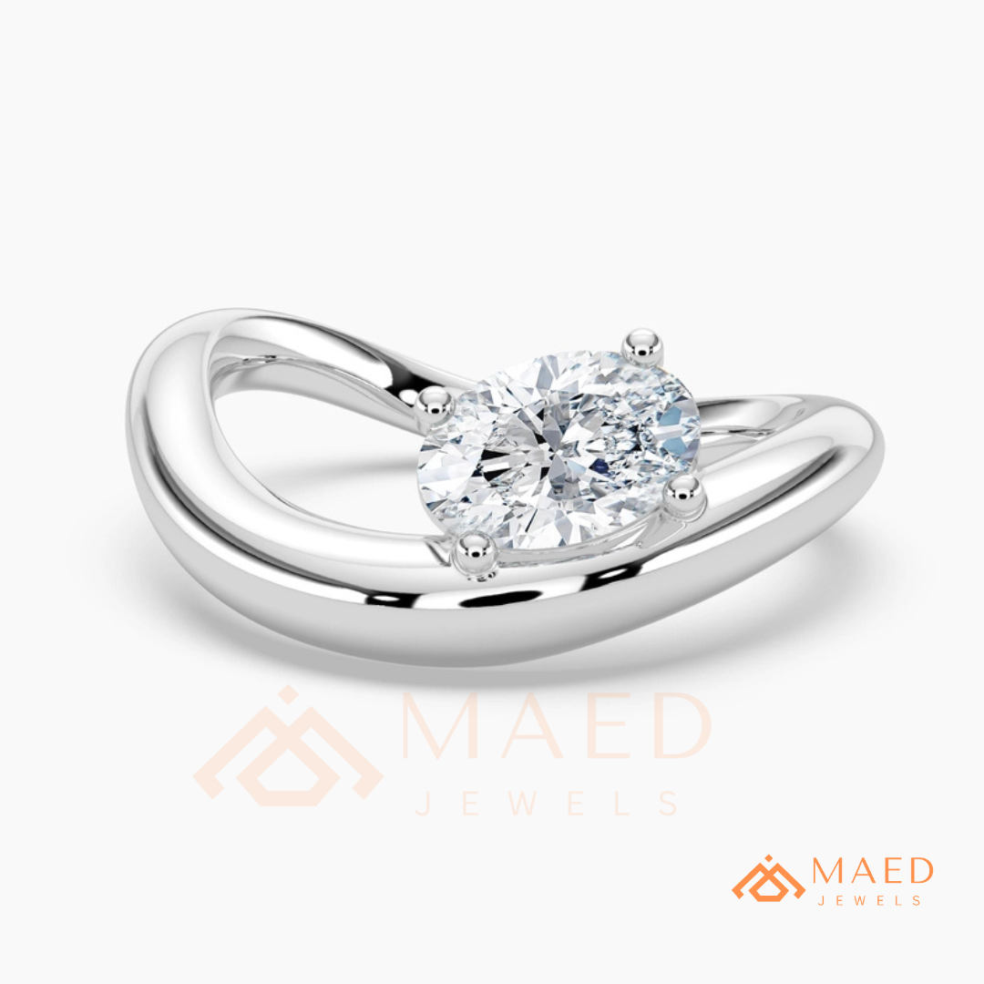 Sculptural Wave East-West Oval Engagement Ring in Silver, 14K Gold & Rose Gold