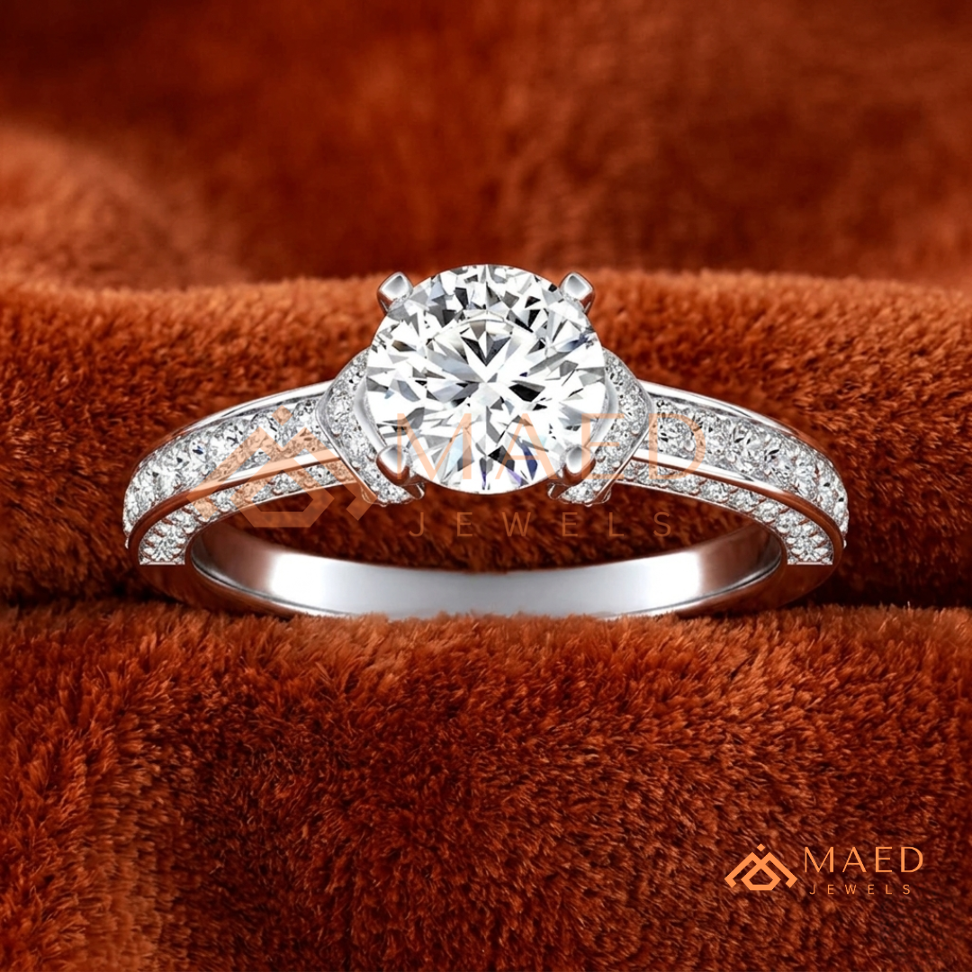 Classic Round Brilliant Solitaire Engagement Ring with Pavé Band