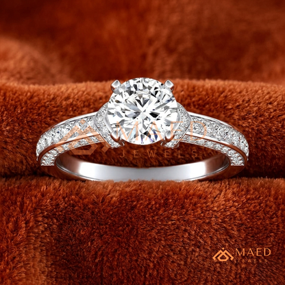 Classic Round Brilliant Solitaire Engagement Ring with Pavé Band