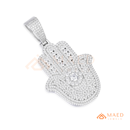 Iced-Out Hamsa Hand Pendant – Micro-Pave Diamond Finish in Silver, 14k Gold, 14k Rose Gold
