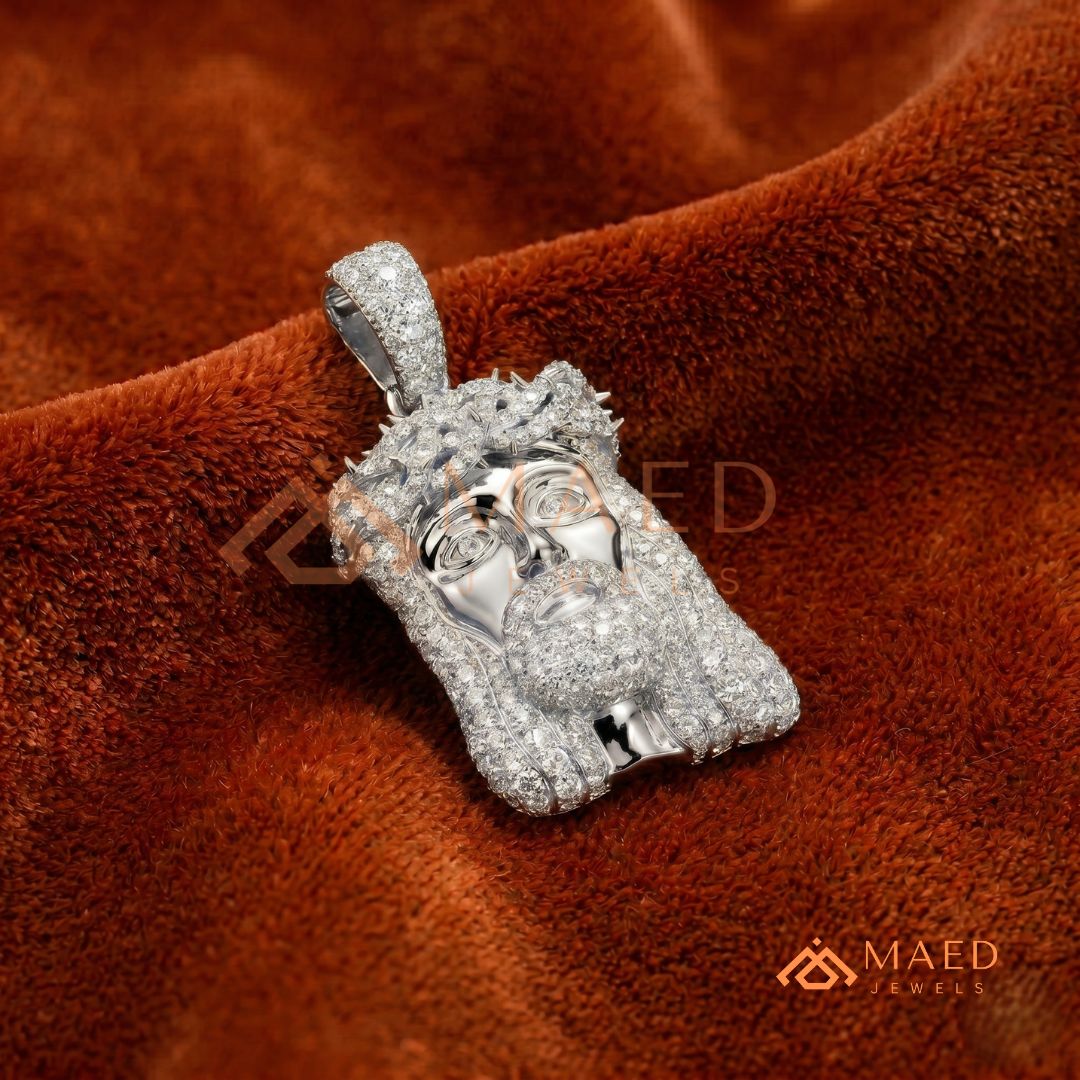 Iced Out Jesus Piece Pendant Necklace in Sterling Silver & 14K Gold
