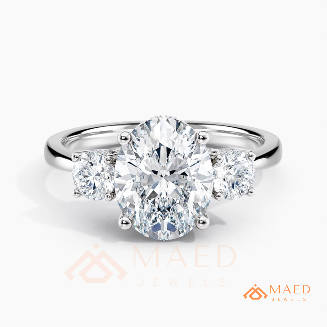 : Oval Cut 3-Stone Engagement Ring in Sterling Silver, 14K Gold & 14K Rose Gold