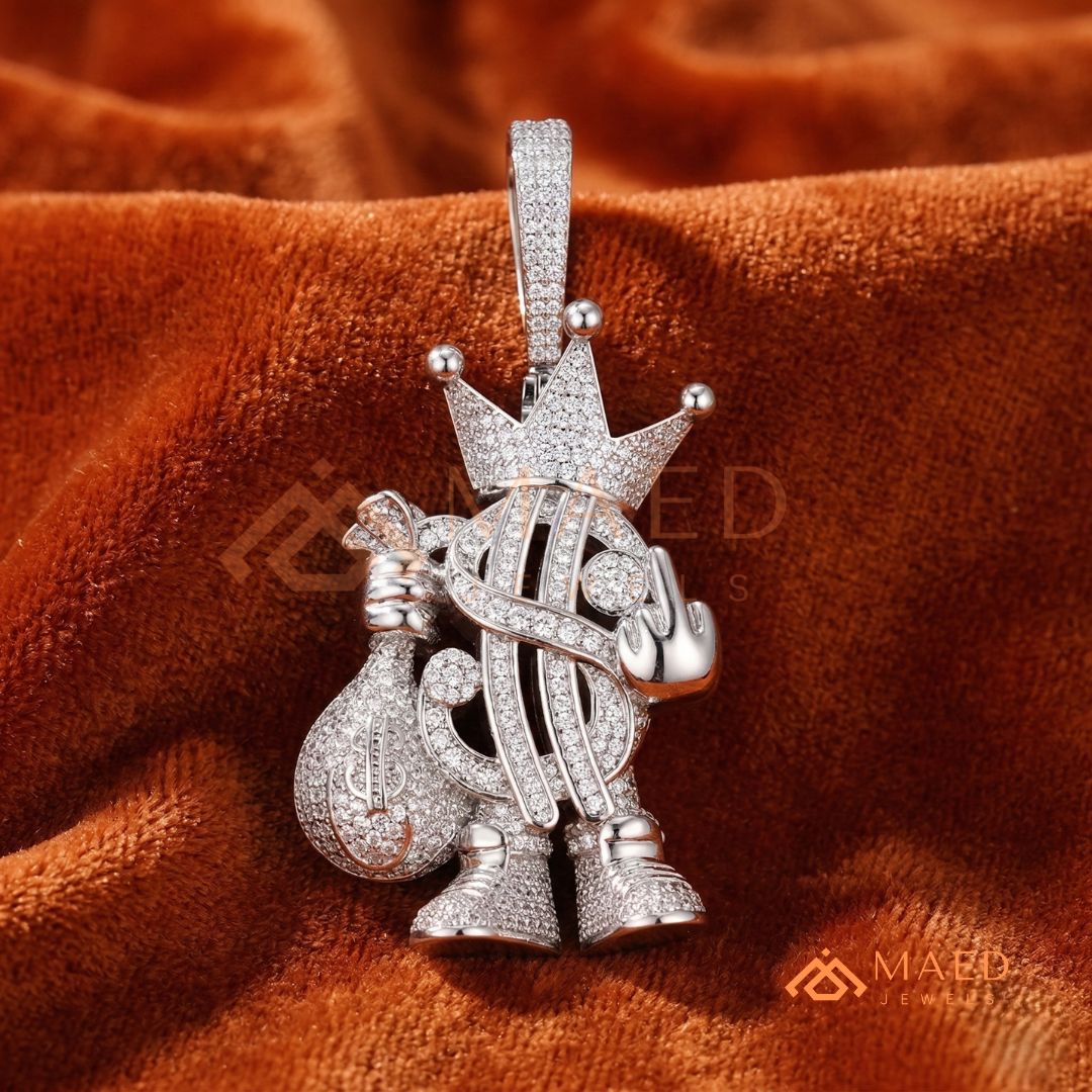 Money Bag King Diamond Pendant - 14K Gold, Rose Gold & Sterling Silver Hip Hop Charm