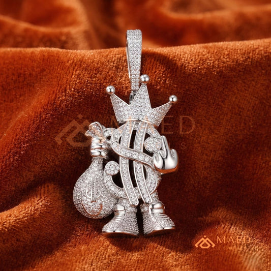 Money Bag King Diamond Pendant - 14K Gold, Rose Gold & Sterling Silver Hip Hop Charm