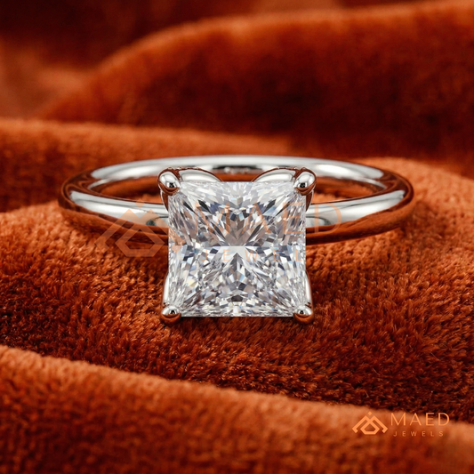 Princess Cut Hidden Halo Engagement Ring in 14K Gold & Sterling Silver